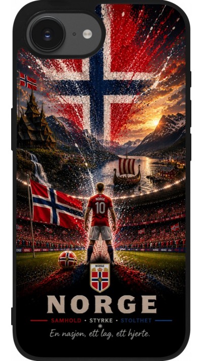Coque iPhone 17e / 16e - Silicone rigide noir Football Norvège splash 2026