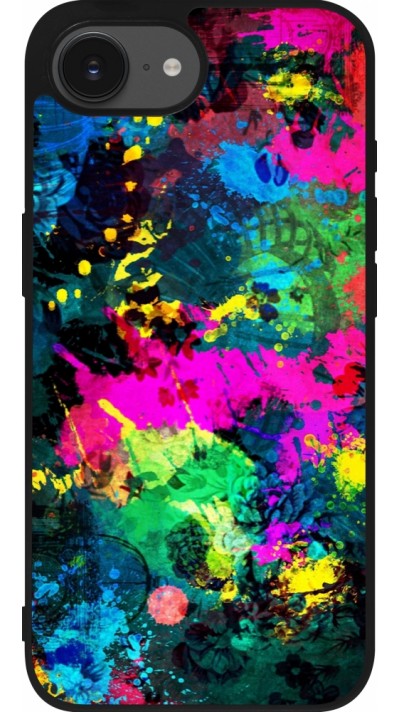 Coque iPhone 16e - Silicone rigide noir Splash paint