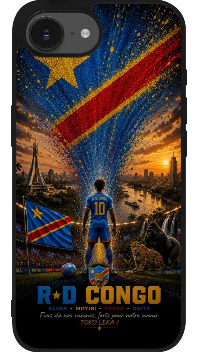 Coque iPhone 17e / 16e - Silicone rigide noir Football République démocratique du Congo splash 2026