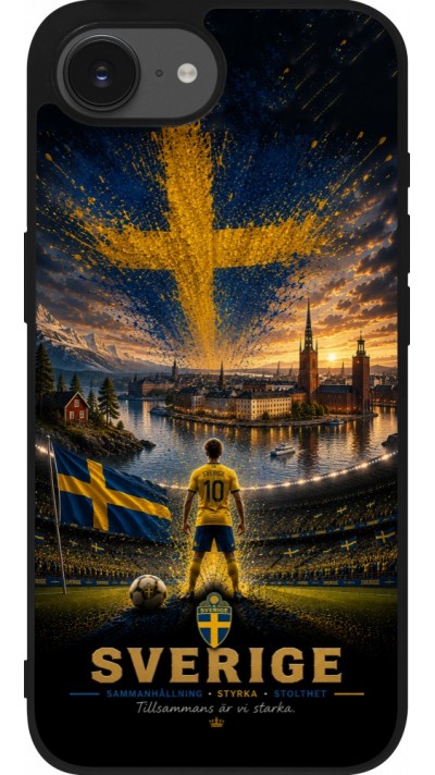 Coque iPhone 17e / 16e - Silicone rigide noir Football Suède splash 2026