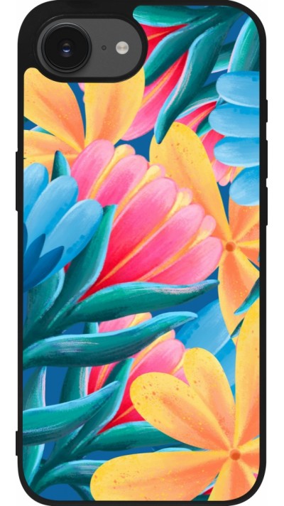Coque iPhone 16e - Silicone rigide noir Spring 23 colorful flowers
