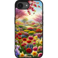 Coque iPhone 17e / 16e - Silicone rigide noir Spring 25 Bouquet printemps