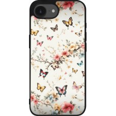 Coque iPhone 17e / 16e - Silicone rigide noir Spring 25 Papillons Légers