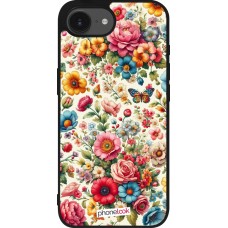 Coque iPhone 17e / 16e - Silicone rigide noir Spring 25 printemps fleuri