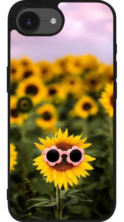 Coque iPhone 17e / 16e - Silicone rigide noir Sunflower with glasses Spring 2026