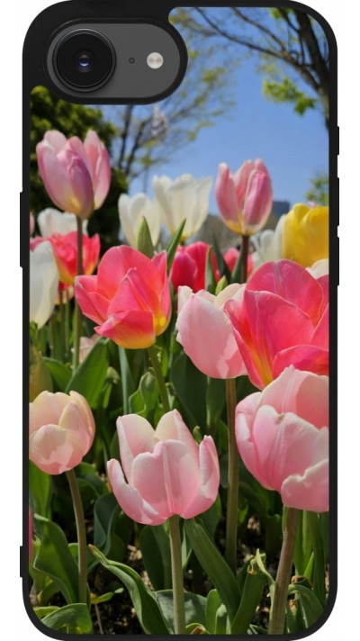 Coque iPhone 17e / 16e - Silicone rigide noir Tulips Spring 2026