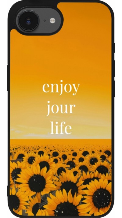 Coque iPhone 16e - Silicone rigide noir Summer 2025 Enjoy your life