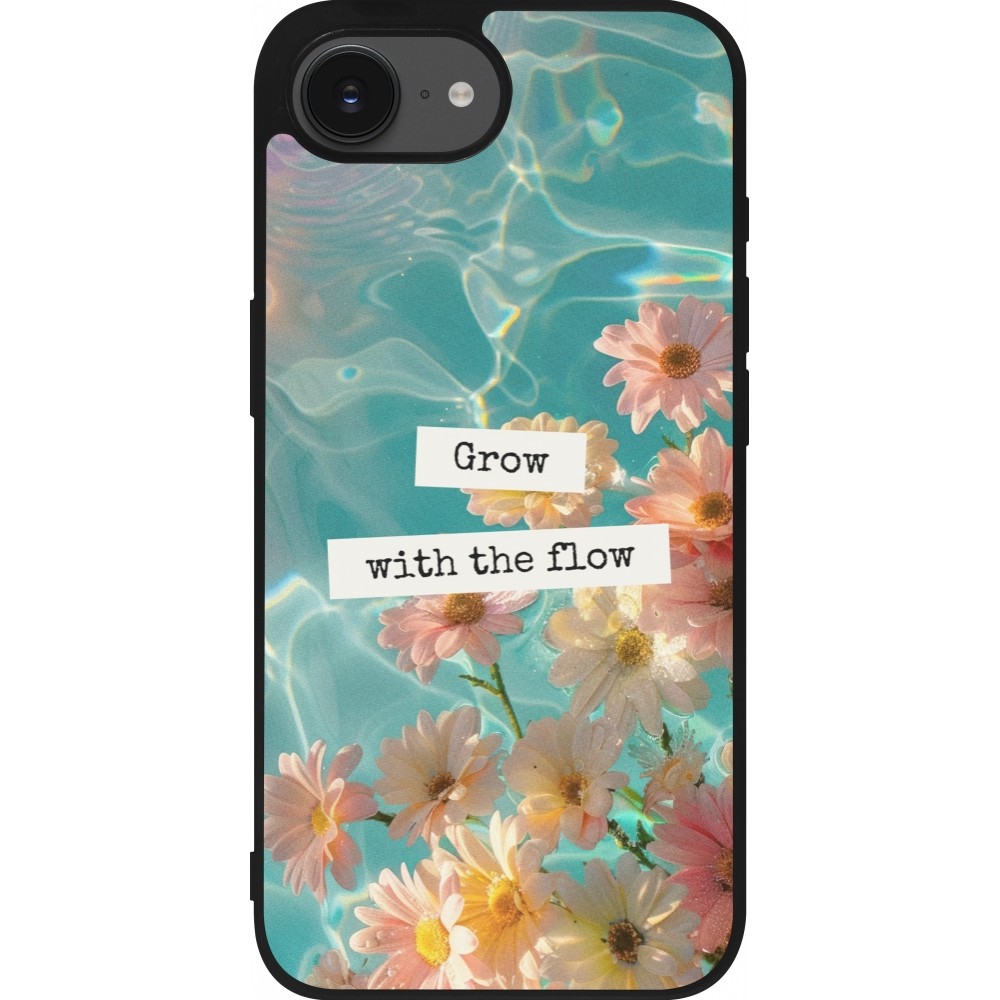 Coque iPhone 16e - Silicone rigide noir Summer 2025 Grow with the flow