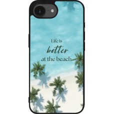 Coque iPhone 16e - Silicone rigide noir Summer 2025 Life is better at the beach