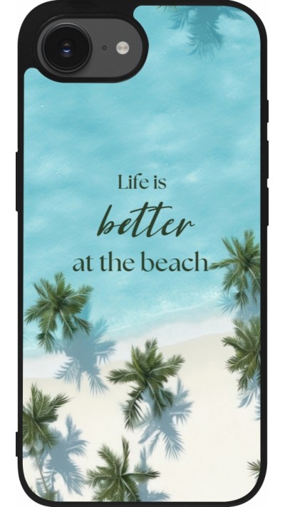 Coque iPhone 16e - Silicone rigide noir Summer 2025 Life is better at the beach