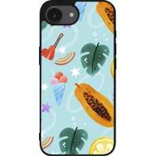 Coque iPhone 16e - Silicone rigide noir Summer 2025 Pattern papaya