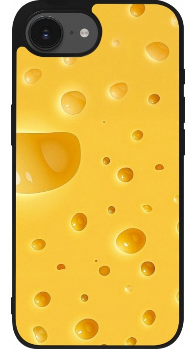 Coque iPhone 16e - Silicone rigide noir Fête Nationale Suisse Cheese