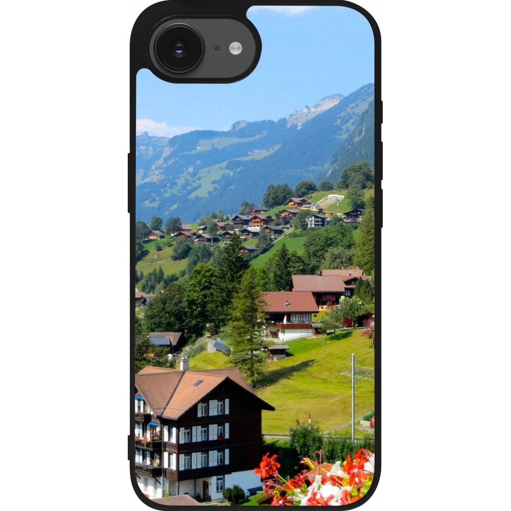Coque iPhone 16e - Silicone rigide noir Fête Nationale Suisse Paysage