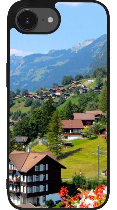 Coque iPhone 16e - Silicone rigide noir Fête Nationale Suisse Paysage