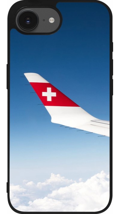Coque iPhone 16e - Silicone rigide noir Fête Nationale Suisse Sky Swiss Flag