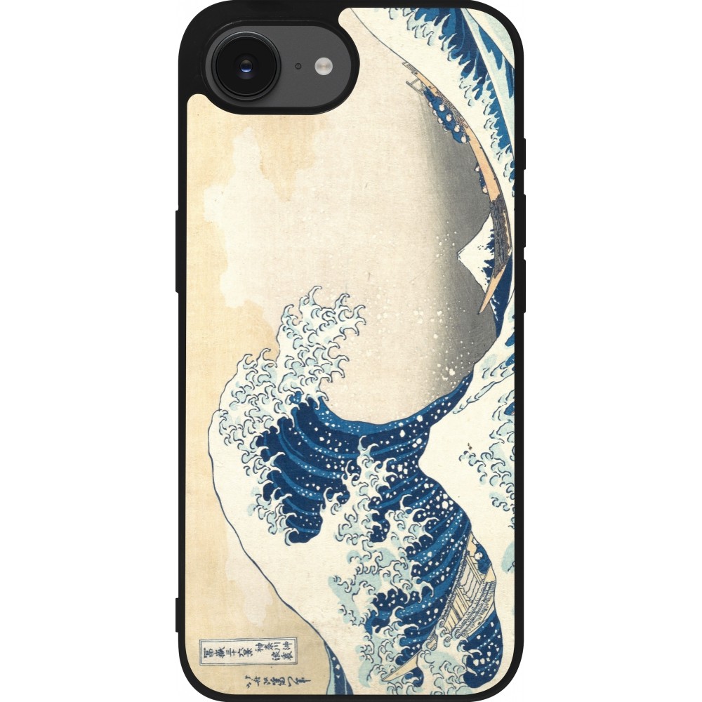 Coque iPhone 16e - Silicone rigide noir Tableau art - La Grande Vague de Kanagawa - Hokusai