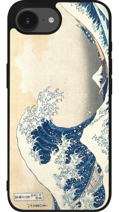 Coque iPhone 16e - Silicone rigide noir Tableau art - La Grande Vague de Kanagawa - Hokusai