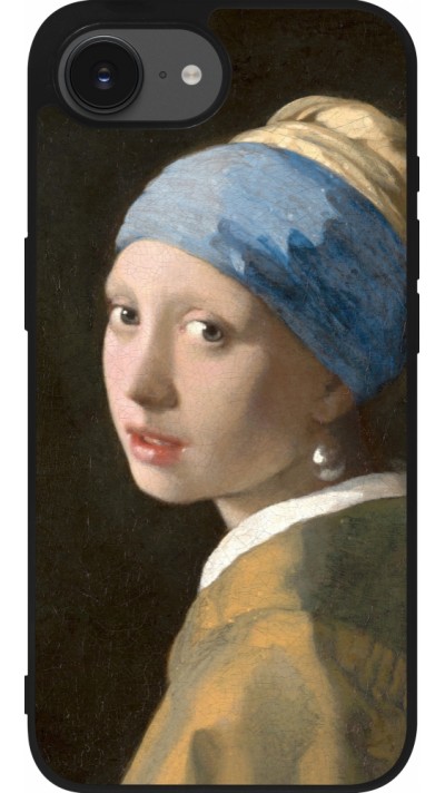 Coque iPhone 16e - Silicone rigide noir Tableau art - La Jeune fille à la perle - Johannes Vermeer