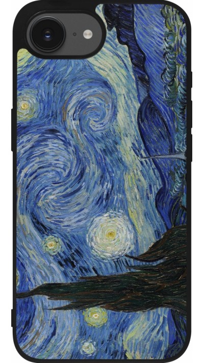Coque iPhone 16e - Silicone rigide noir Tableau art - La Nuit étoilée - Van Gogh