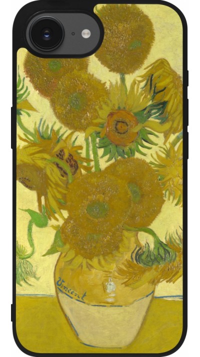 Coque iPhone 16e - Silicone rigide noir Tableau art - Les Tournesols - Van Gogh