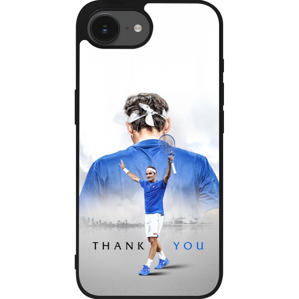 Coque iPhone 16e - Silicone rigide noir Thank you Roger
