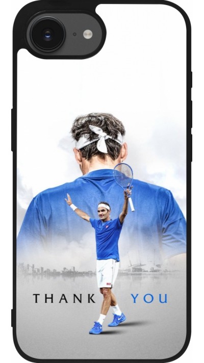 Coque iPhone 16e - Silicone rigide noir Thank you Roger