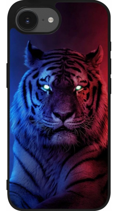 Coque iPhone 16e - Silicone rigide noir Tiger Blue Red