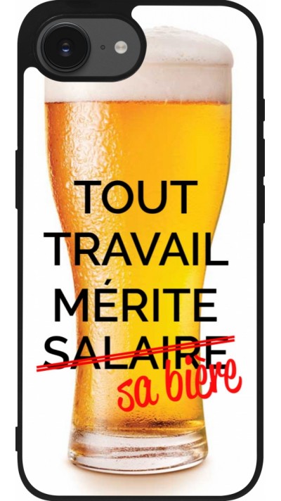 Coque iPhone 16e - Silicone rigide noir Tout travail mérite sa bière