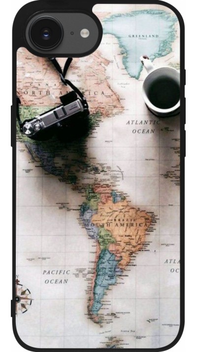 Coque iPhone 16e - Silicone rigide noir Travel 01