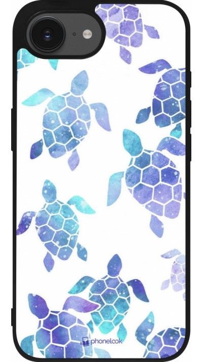 Coque iPhone 16e - Silicone rigide noir Turtles pattern watercolor