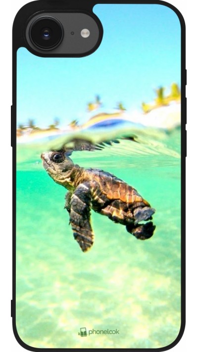 Coque iPhone 16e - Silicone rigide noir Turtle Underwater