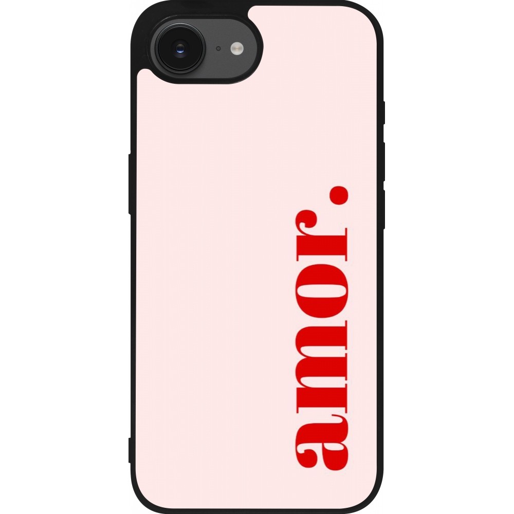 Coque iPhone 16e - Silicone rigide noir Valentine 2024 amor