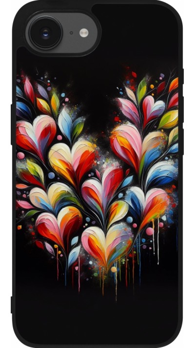 Coque iPhone 16e - Silicone rigide noir Valentine 2024 Coeur Noir Abstrait