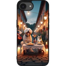 Coque iPhone 17e / 16e - Silicone rigide noir Valentine 2024 Dog & Cat Candlelight