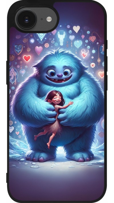 Coque iPhone 16e - Silicone rigide noir Valentine 2024 Fluffy Love