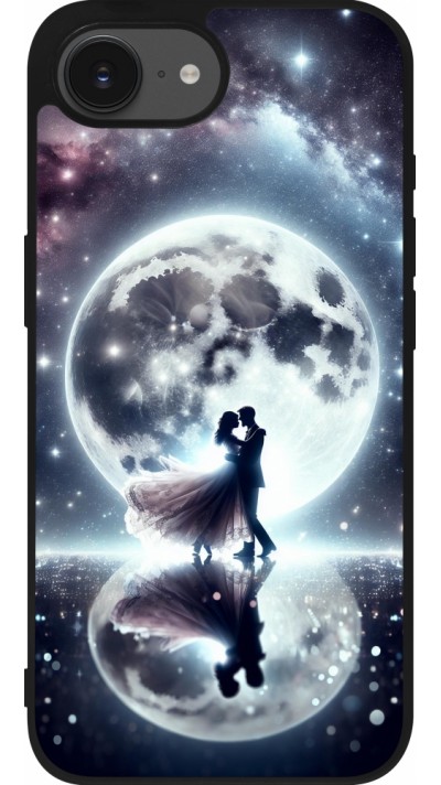 Coque iPhone 16e - Silicone rigide noir Valentine 2024 Love under the moon
