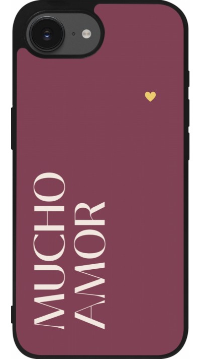 Coque iPhone 16e - Silicone rigide noir Valentine 2024 mucho amor rosado