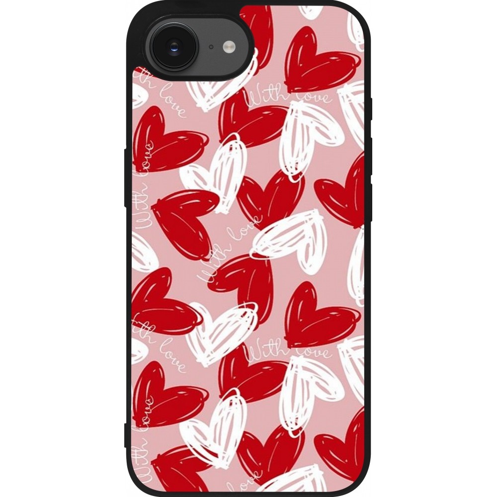 iPhone 16e Case Hülle - Silikon schwarz Valentine 2024 with love heart