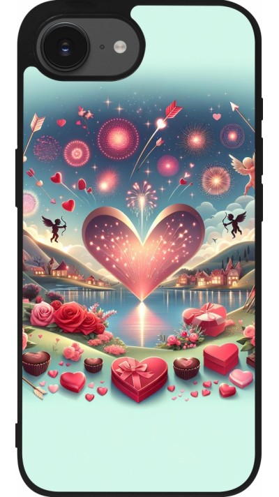 Coque iPhone 16e - Silicone rigide noir Valentine 2025 Chic