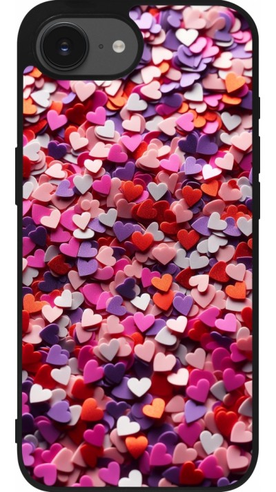 Coque iPhone 16e - Silicone rigide noir Valentine 2025 Confetti