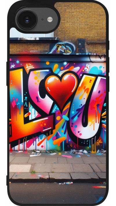 Coque iPhone 16e - Silicone rigide noir Valentine 2025 Love U Tag