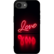 Coque iPhone 16e - Silicone rigide noir Valentine 2025 Neon Love