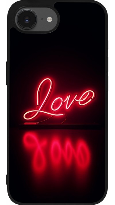 Coque iPhone 16e - Silicone rigide noir Valentine 2025 Neon Love