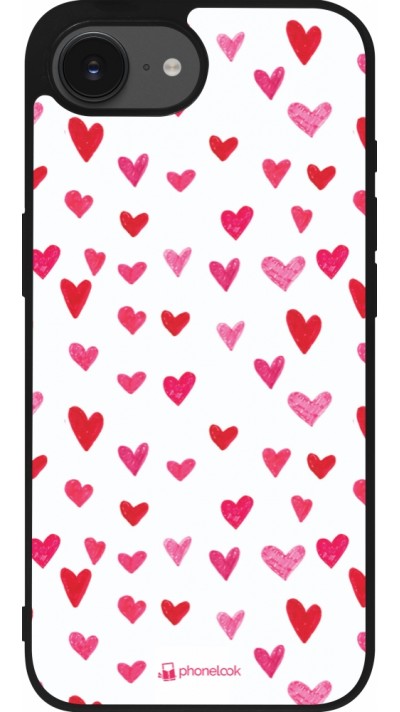 Coque iPhone 16e - Silicone rigide noir Valentine 2022 Many pink hearts