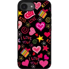 Coque iPhone 16e - Silicone rigide noir Valentine 2023 love symbols