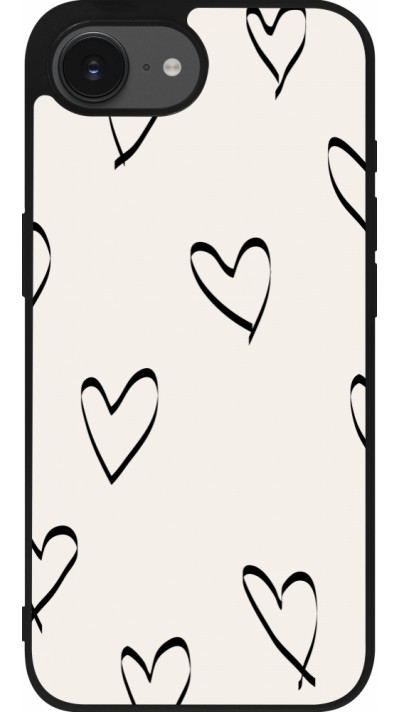 Coque iPhone 16e - Silicone rigide noir Valentine 2023 minimalist hearts