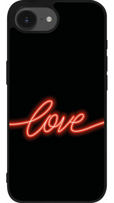 Coque iPhone 16e - Silicone rigide noir Valentine 2023 neon love