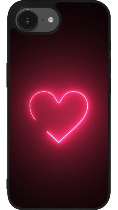 Coque iPhone 16e - Silicone rigide noir Valentine 2023 single neon heart