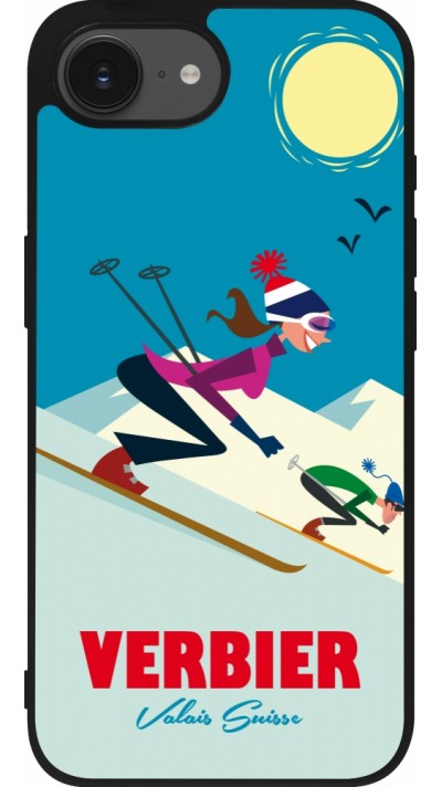Coque iPhone 16e - Silicone rigide noir Verbier Ski Downhill