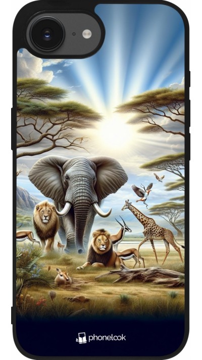 Coque iPhone 16e - Silicone rigide noir Vie sauvage africaine